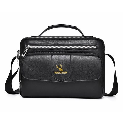 WEIXIER D1106 Men's Messenger Bag Large Capacity Waterproof Crossbody Bag Vintage Business Shoulder Bag - Black - 1