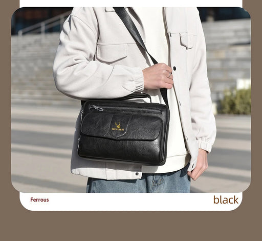 WEIXIER D1106 Men's Messenger Bag Large Capacity Waterproof Crossbody Bag Vintage Business Shoulder Bag - Black - 2