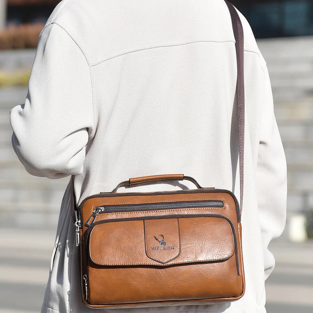 WEIXIER D1106 Men's Messenger Bag Large Capacity Waterproof Crossbody Bag Vintage Business Shoulder Bag - Black - 3
