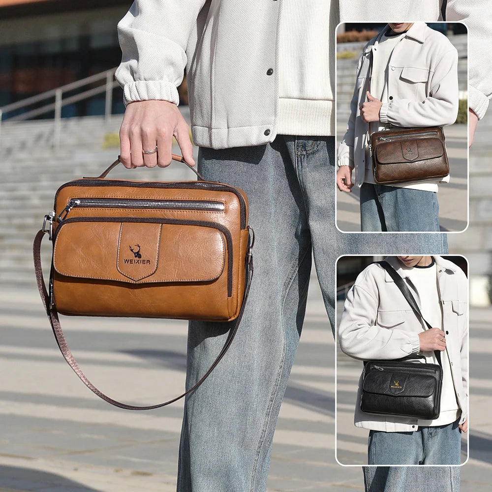 WEIXIER D1106 Men's Messenger Bag Large Capacity Waterproof Crossbody Bag Vintage Business Shoulder Bag - Black - 6
