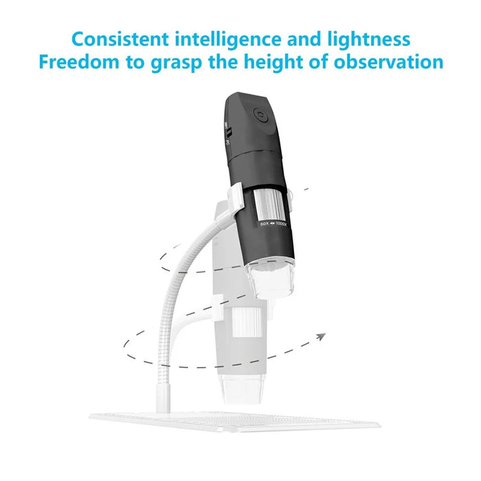 316-B WiFi Digital Microscope 50X-1000X 2MP 1080P HD Portable Handheld Magnifier for PCB Repair - Black Microscope / White Stand - 5
