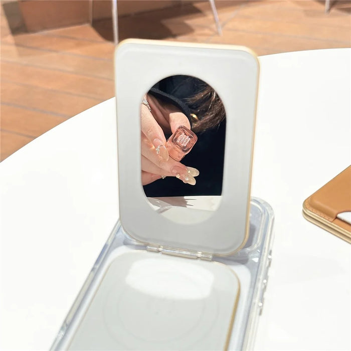 Magnetic Phone Card Holder with Mirror Slim Folding Stand Attachment PU Leather Wallet - Matcha Green - 6