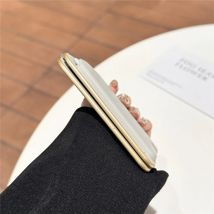 Magnetic Phone Card Holder with Mirror Slim Folding Stand Attachment PU Leather Wallet - Matcha Green - 7