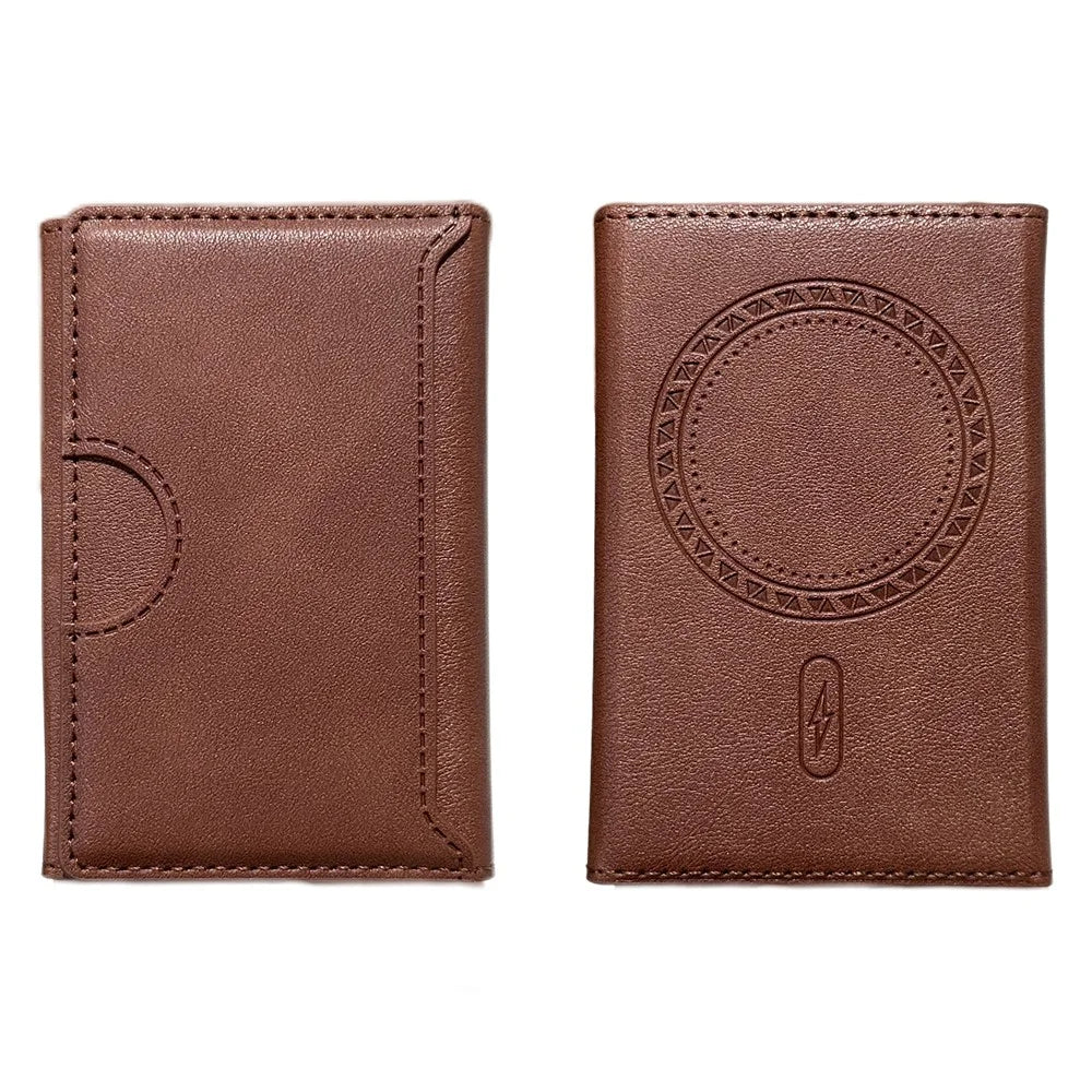 Tri-Fold Leather Card Holder Magnetic Phone Stand Wallet Credit Card Sleeves - Coffee - 1