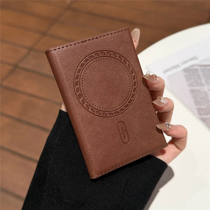 Tri-Fold Leather Card Holder Magnetic Phone Stand Wallet Credit Card Sleeves - Coffee - 3