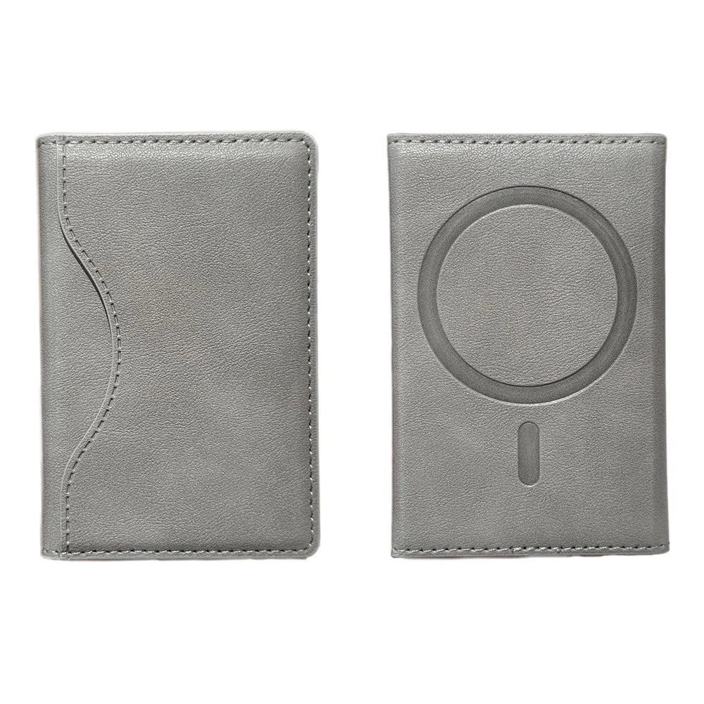 Tri-fold Magnetic Card Holder PU Leather Wallet Compatible with MagSafe Slim Credit Card Slot - Grey - 1