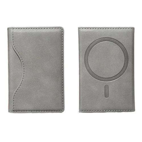 Tri-fold Magnetic Card Holder PU Leather Wallet Compatible with MagSafe Slim Credit Card Slot - Grey - 1