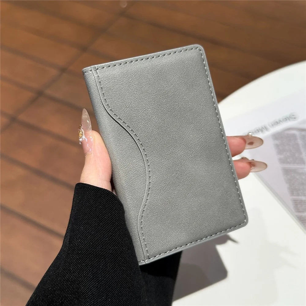 Tri-fold Magnetic Card Holder PU Leather Wallet Compatible with MagSafe Slim Credit Card Slot - Grey - 2