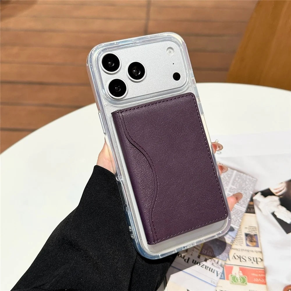Tri-fold Magnetic Card Holder PU Leather Wallet Compatible with MagSafe Slim Credit Card Slot - Grey - 3