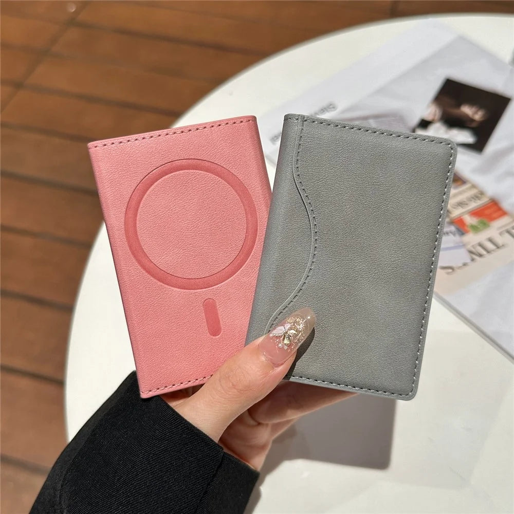 Tri-fold Magnetic Card Holder PU Leather Wallet Compatible with MagSafe Slim Credit Card Slot - Grey - 5