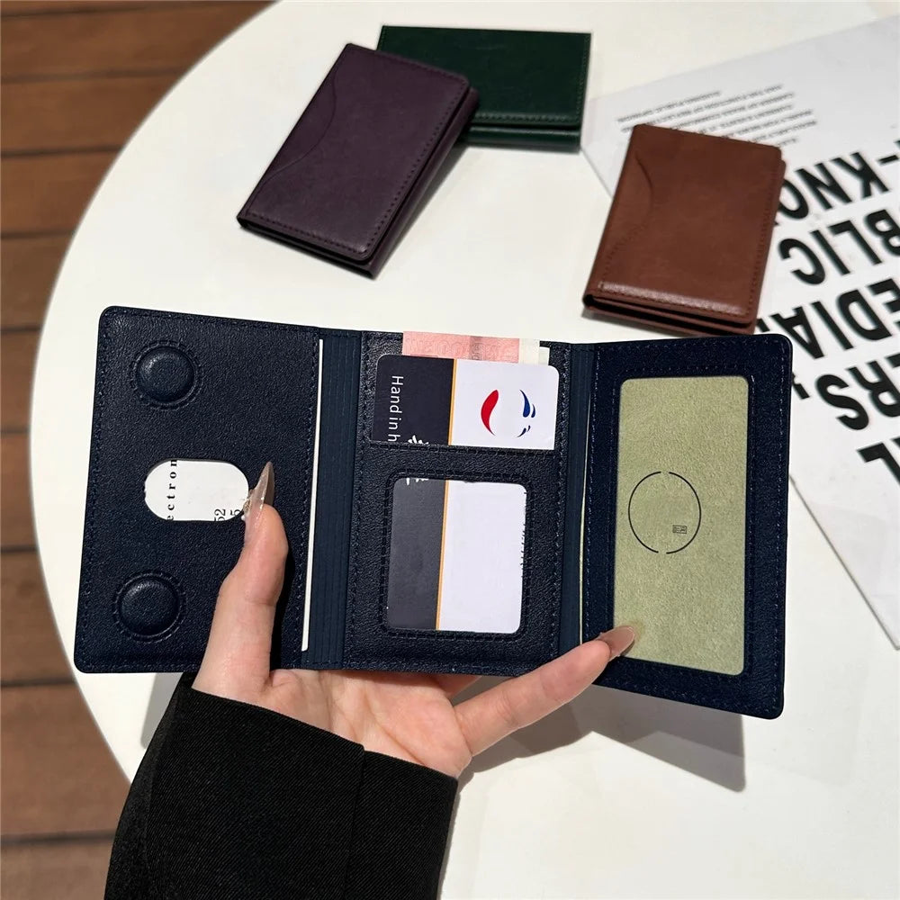 Tri-fold Magnetic Card Holder PU Leather Wallet Compatible with MagSafe Slim Credit Card Slot - Grey - 7