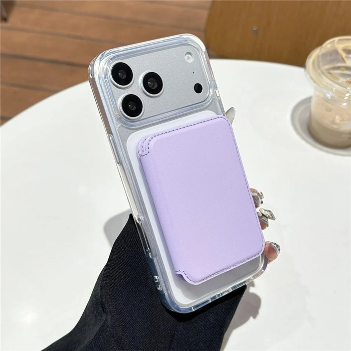 Tri-Fold Card Holder with Mirror Adjustable Stand Magnetic Multi-Card Slot Wallet - Purple - 1