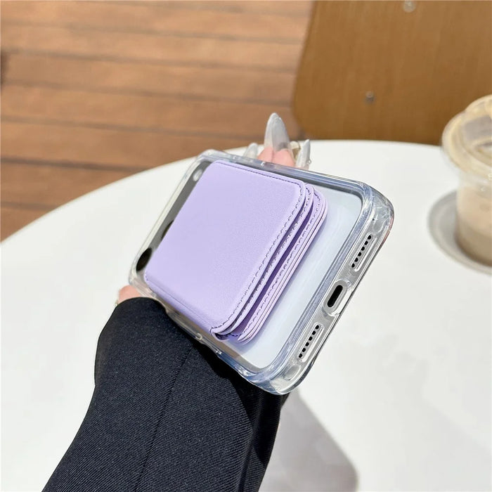 Tri-Fold Card Holder with Mirror Adjustable Stand Magnetic Multi-Card Slot Wallet - Purple - 3