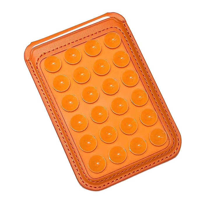 Suction Phone Wallet Card Holder Stand Silicone Pop-it Design Adhesive Mount - Orange - 1
