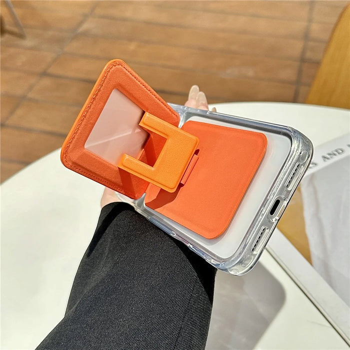 Suction Phone Wallet Card Holder Stand Silicone Pop-it Design Adhesive Mount - Orange - 6