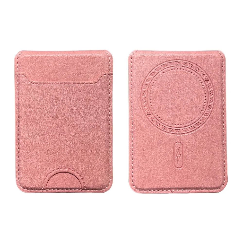 Folding Card Holder PU Leather Multi-Card Magnetic Wallet ID Window, Adjustable Stand - Pink - 1