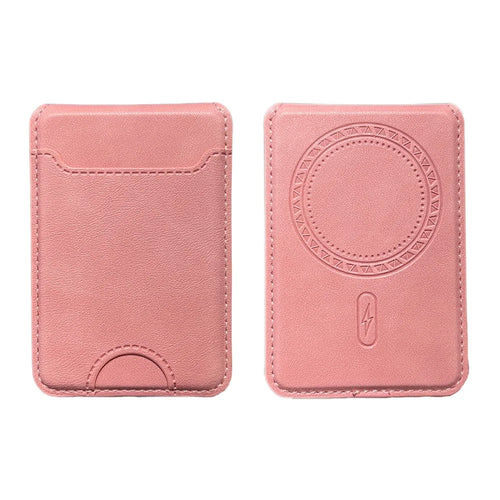 Folding Card Holder PU Leather Multi-Card Magnetic Wallet ID Window, Adjustable Stand - Pink - 1