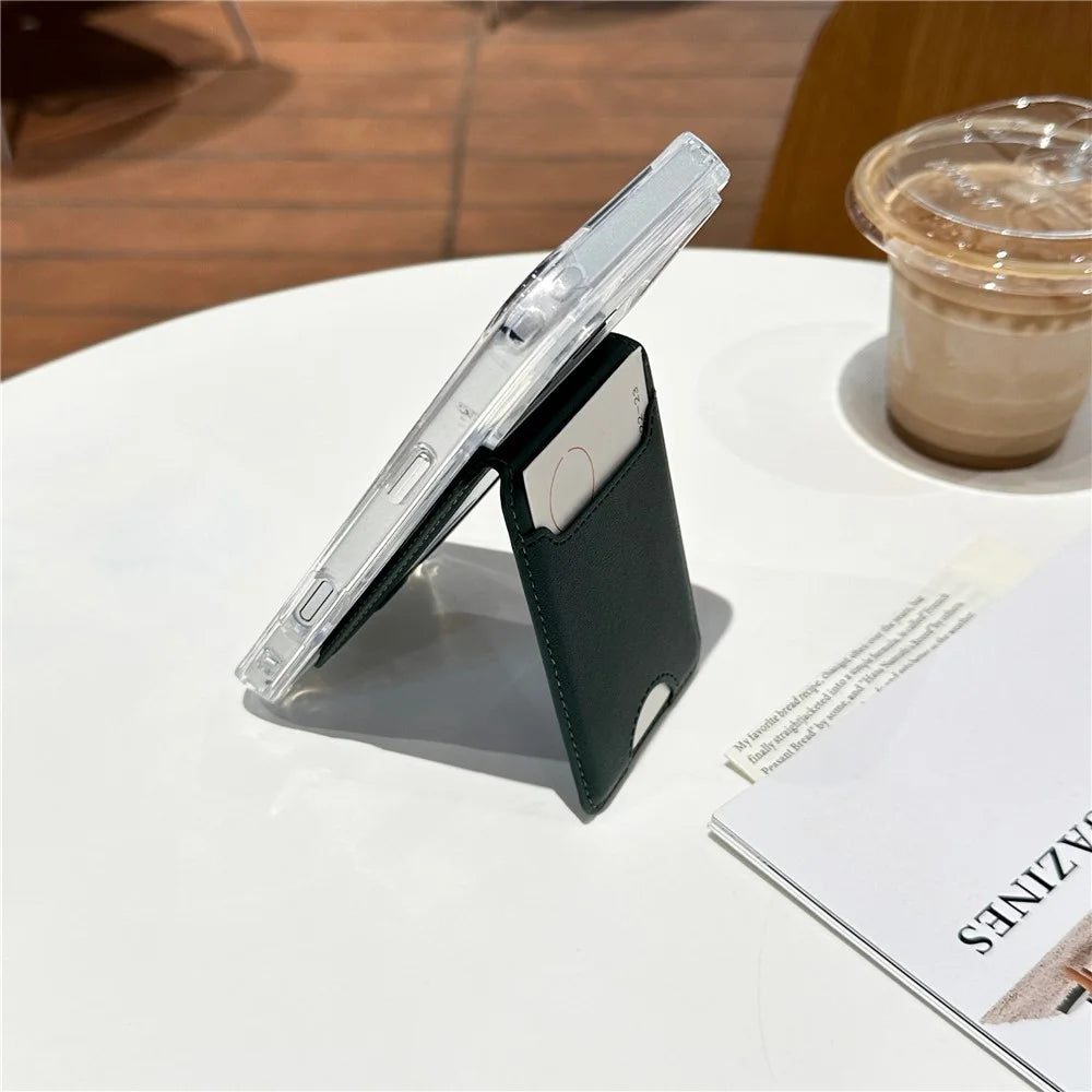 Folding Card Holder PU Leather Multi-Card Magnetic Wallet ID Window, Adjustable Stand - Pink - 3