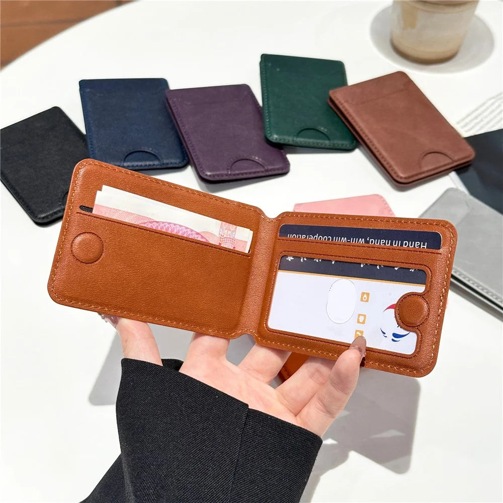 Folding Card Holder PU Leather Multi-Card Magnetic Wallet ID Window, Adjustable Stand - Pink - 5