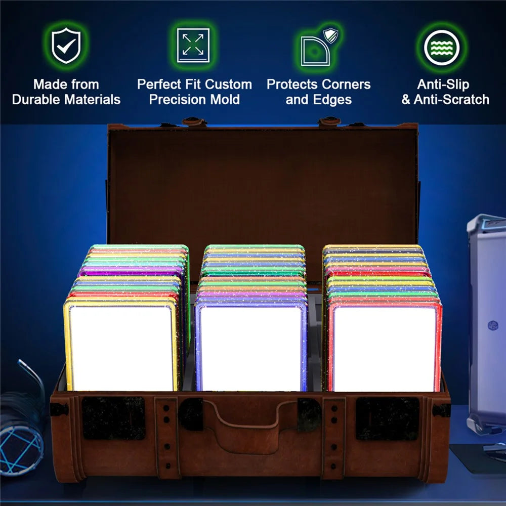 GW18 for PSA Card Slab Protector Case TPU Frame + PC Back Panel 35PT Standard Size Shockproof Gradient Glitter Cover - Sapphire+Black - 2
