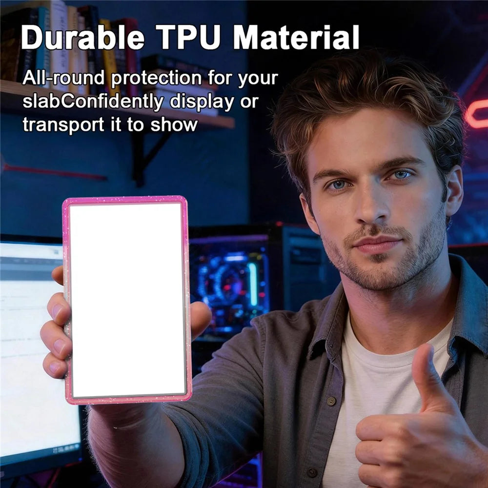 GW18 for PSA Card Slab Protector Case TPU Frame + PC Back Panel 35PT Standard Size Shockproof Gradient Glitter Cover - Sapphire+Black - 3