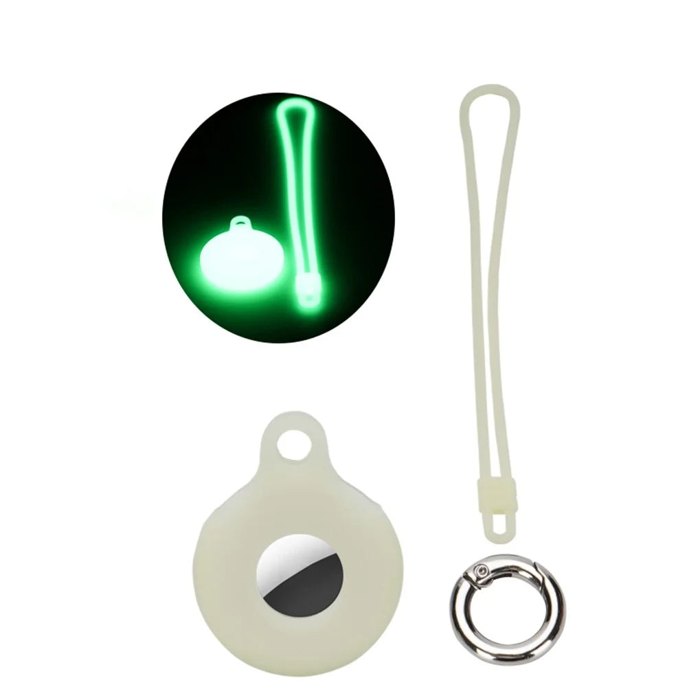 Round Silicone Anti-lost Protective Case Cover with Buckle Rope for Apple AirTag Bluetooth-compatible Locator - Luminous Green - 1