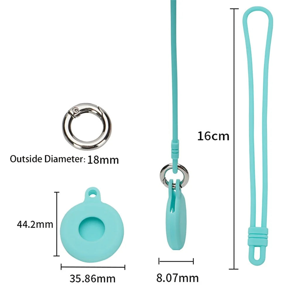 Round Silicone Anti-lost Protective Case Cover with Buckle Rope for Apple AirTag Bluetooth-compatible Locator - Luminous Green - 7