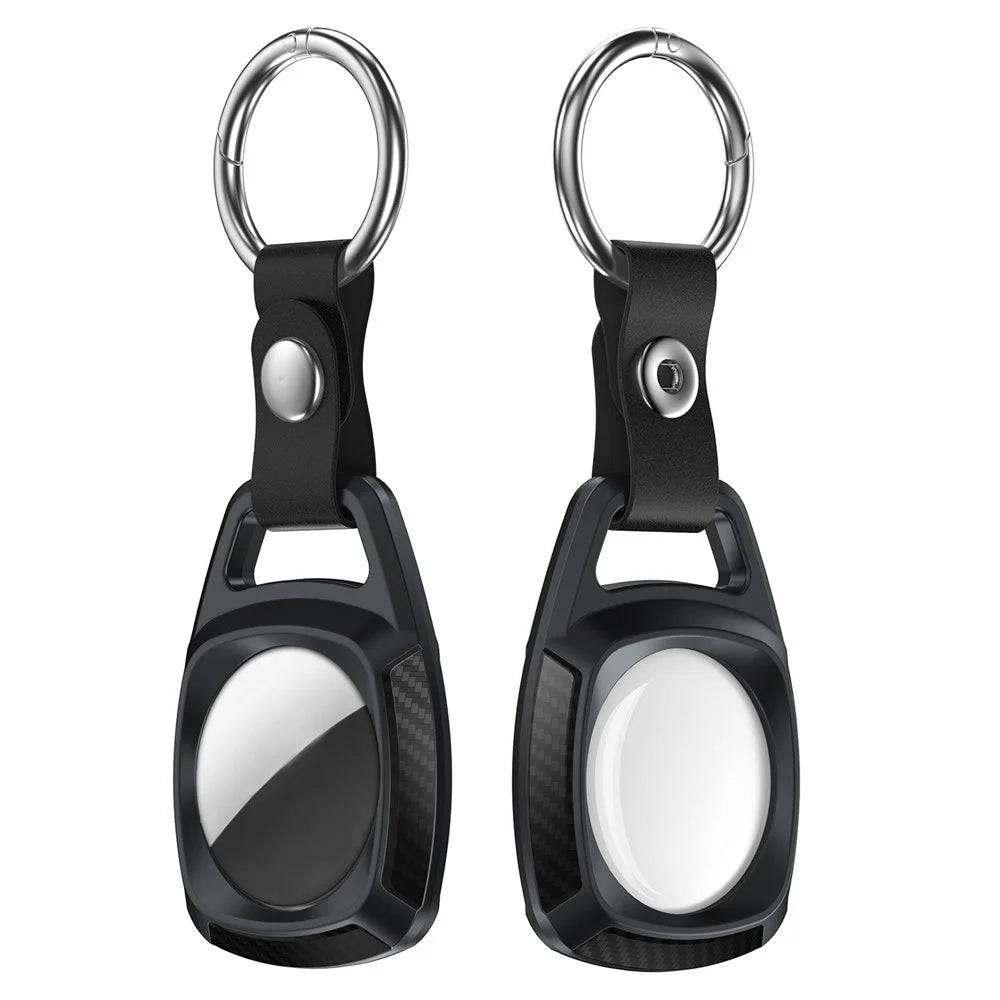 Carbon Fiber TPU Protective Cover with Keychain Ring for Apple AirTag - Black - 1