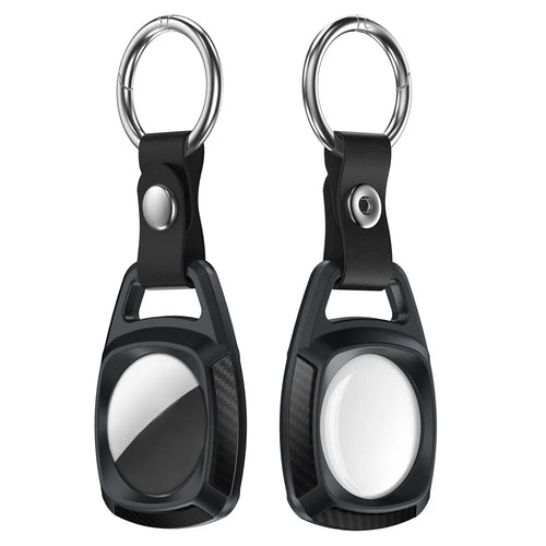 Carbon Fiber TPU Protective Cover with Keychain Ring for Apple AirTag - Black - 1