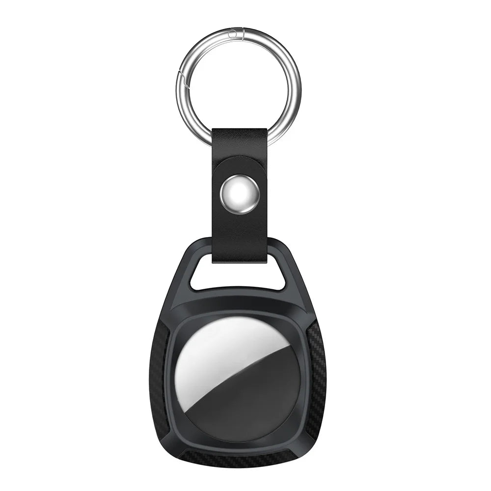 Carbon Fiber TPU Protective Cover with Keychain Ring for Apple AirTag - Black - 2