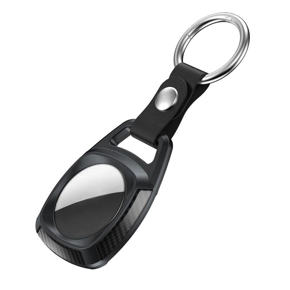 Carbon Fiber TPU Protective Cover with Keychain Ring for Apple AirTag - Black - 3