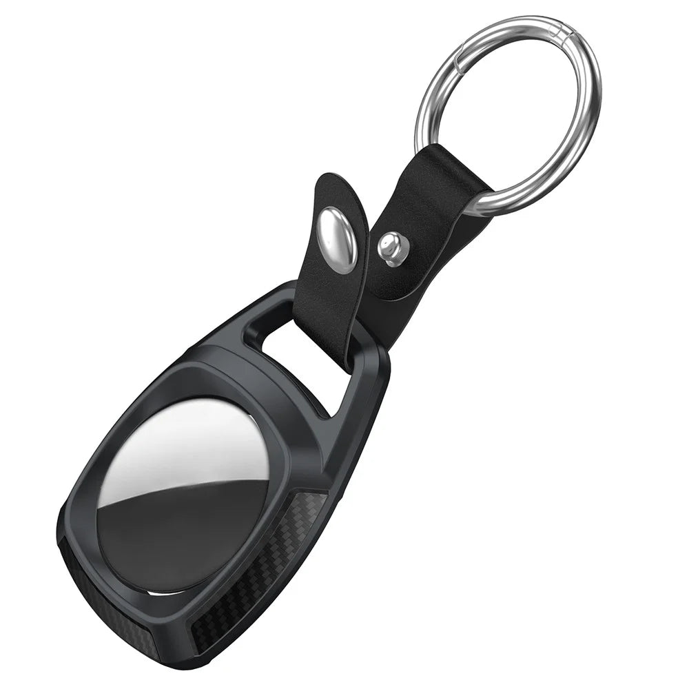 Carbon Fiber TPU Protective Cover with Keychain Ring for Apple AirTag - Black - 4