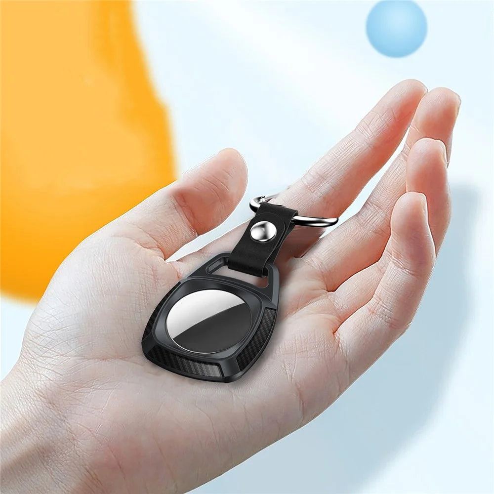 Carbon Fiber TPU Protective Cover with Keychain Ring for Apple AirTag - Black - 6