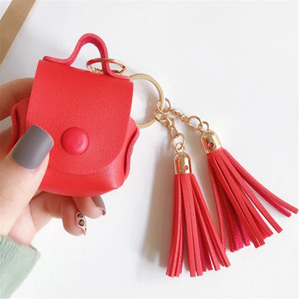 Wallet Design Tassels Decor Faux Leather Anti-Drop Bluetooth-compatible Earphone Protective Case Cover for AirPods with Wireless Charging Case (2019)/AirPods with Charging Case (2019) - Red - 1