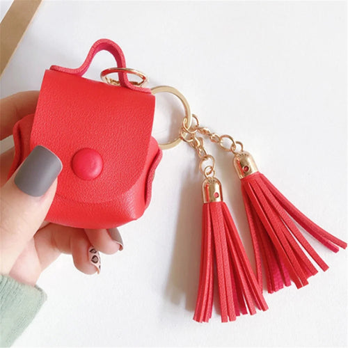 Wallet Design Tassels Decor Faux Leather Anti-Drop Bluetooth-compatible Earphone Protective Case Cover for AirPods with Wireless Charging Case (2019)/AirPods with Charging Case (2019) - Red - 1