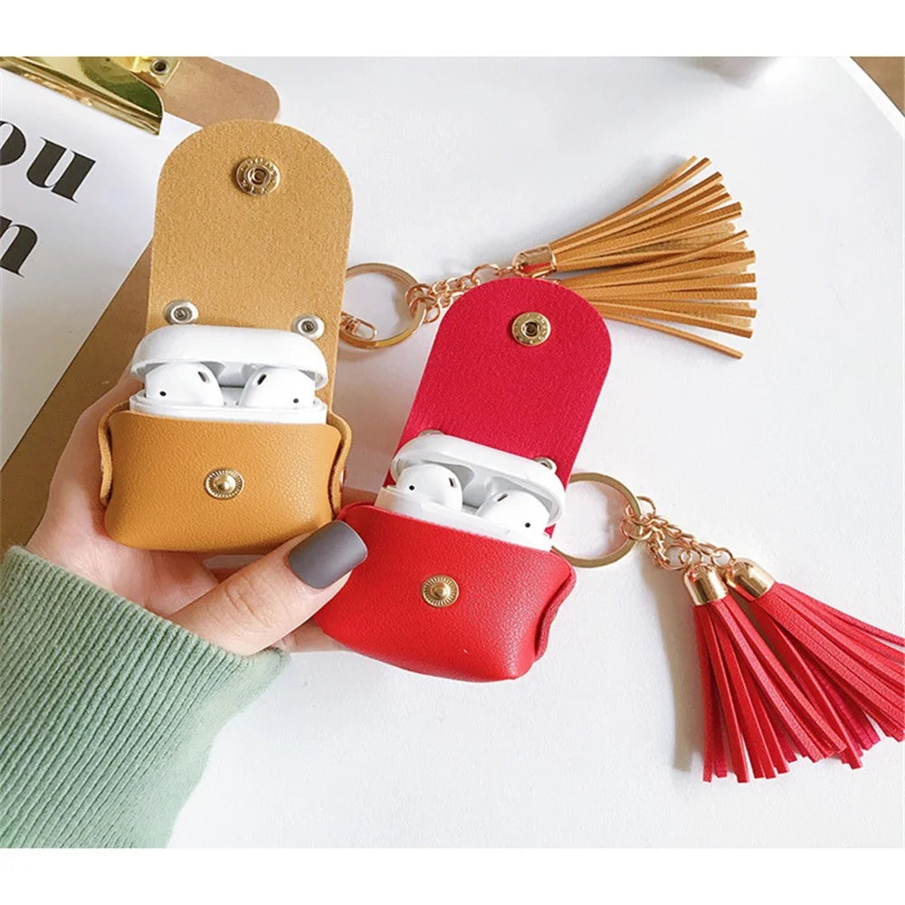 Wallet Design Tassels Decor Faux Leather Anti-Drop Bluetooth-compatible Earphone Protective Case Cover for AirPods with Wireless Charging Case (2019)/AirPods with Charging Case (2019) - Red - 3