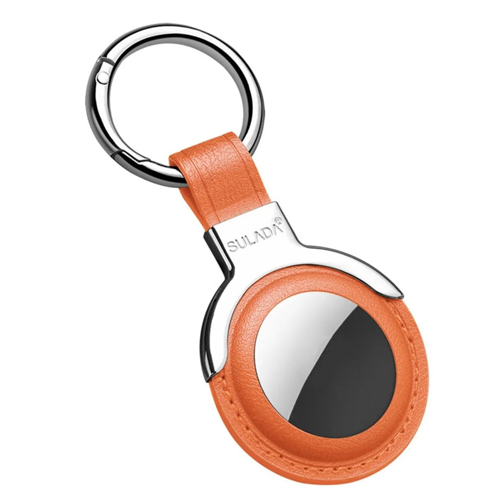 SULADA Well-Protected Metal Alloy + Leather Protective Cover Case for Apple AirTag - Orange - 1