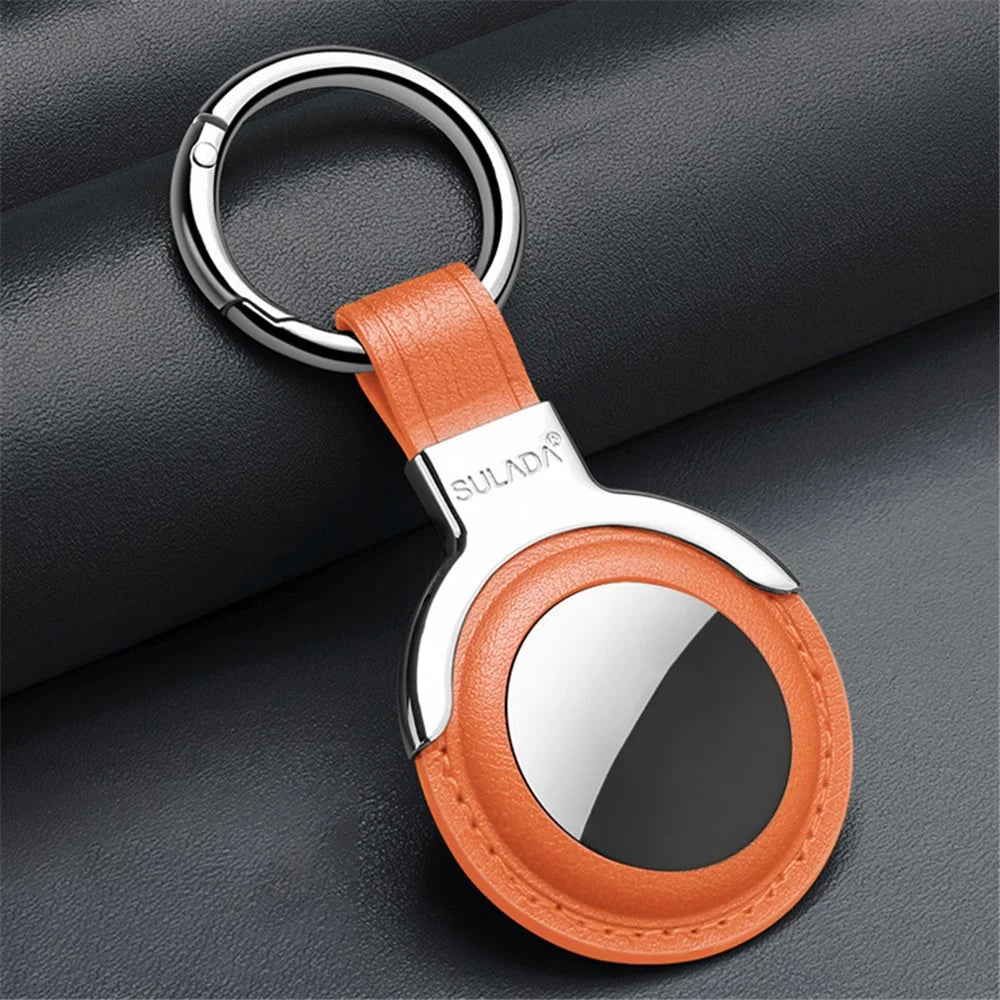 SULADA Well-Protected Metal Alloy + Leather Protective Cover Case for Apple AirTag - Orange - 2