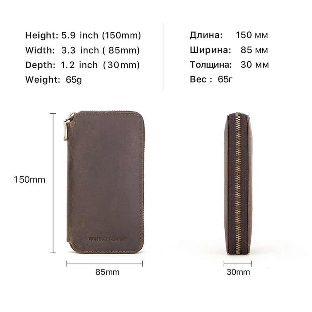 CONTACTS FAMILY Portable Watch Storage Case Genuine Leather Zipper Watch Bag Holder for 2 Watches - 3