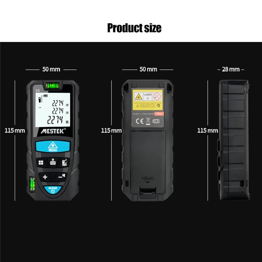 MESTEK S6 Multifunction Distance Meter Laser Measure Meter 50m/164ft Digital Screen Portable Area Volume Measure Tool - 6