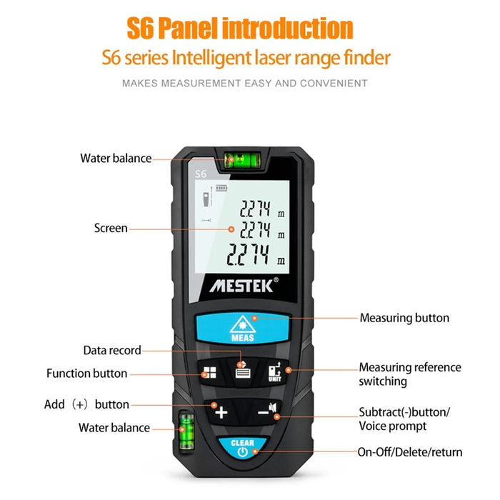 MESTEK S6 Distance Meter Laser Measure Meter 100m/328ft Distance Portable Digital Measure Tool for Distance, Area and Volume - 6