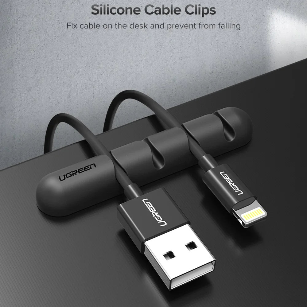 UGREEN 2Pcs 4 Slots Self Adhesive Silicone Cable Management Cable Organizer Clips Cord Holder - 3