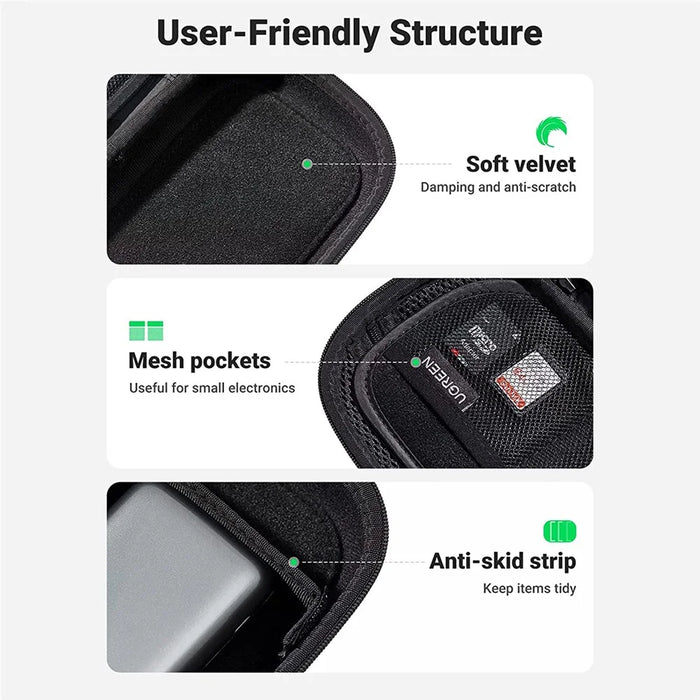 UGREEN Electronic Accessories Organizer Double Zipper Multi-function Hard Shell Storage Box with Carabiner - 7