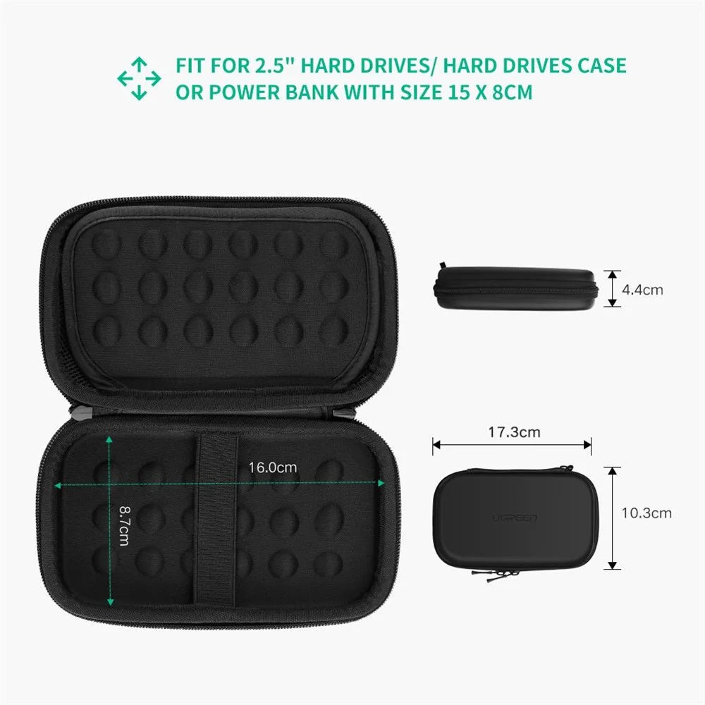 UGREEN 2.5inch External HDD SSD Storage Bag Shockproof Hard Case for Power Bank USB Cable Charger Headphones, 17.3x10.3x4.4cm - 3