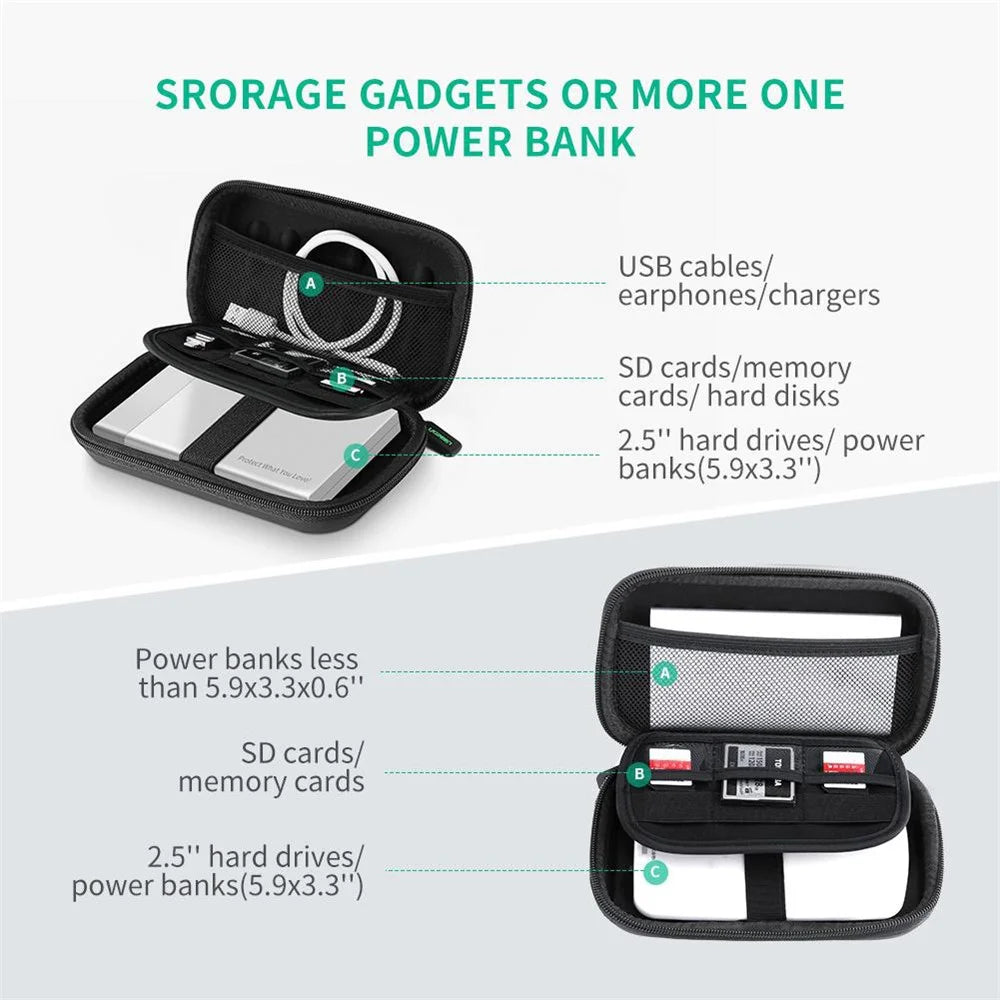 UGREEN 2.5inch External HDD SSD Storage Bag Shockproof Hard Case for Power Bank USB Cable Charger Headphones, 17.3x10.3x4.4cm - 4