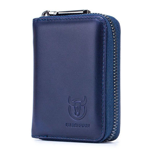 BULLCAPTAIN 05 Mini Wallet Top-Layer Cowhide Leather RFID Blocking Card Pouch Coin Storage Bag - Dark Blue - 1