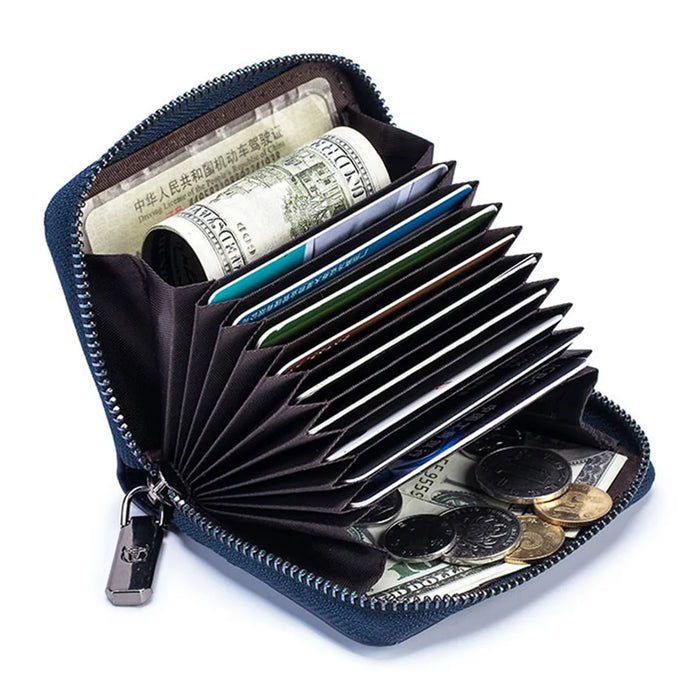 BULLCAPTAIN 05 Mini Wallet Top-Layer Cowhide Leather RFID Blocking Card Pouch Coin Storage Bag - Dark Blue - 3