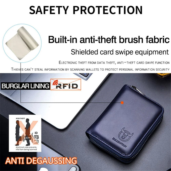 BULLCAPTAIN 05 Mini Wallet Top-Layer Cowhide Leather RFID Blocking Card Pouch Coin Storage Bag - Dark Blue - 7