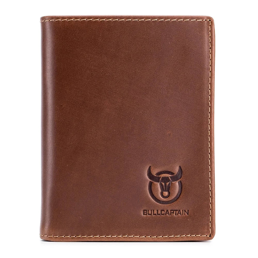 BULLCAPTAIN 027 Thickened Top-Layer Cowhide Leather Wallet RFID Blocking Card Pouch Coin Storage Bag Pouch - Coffee - 1