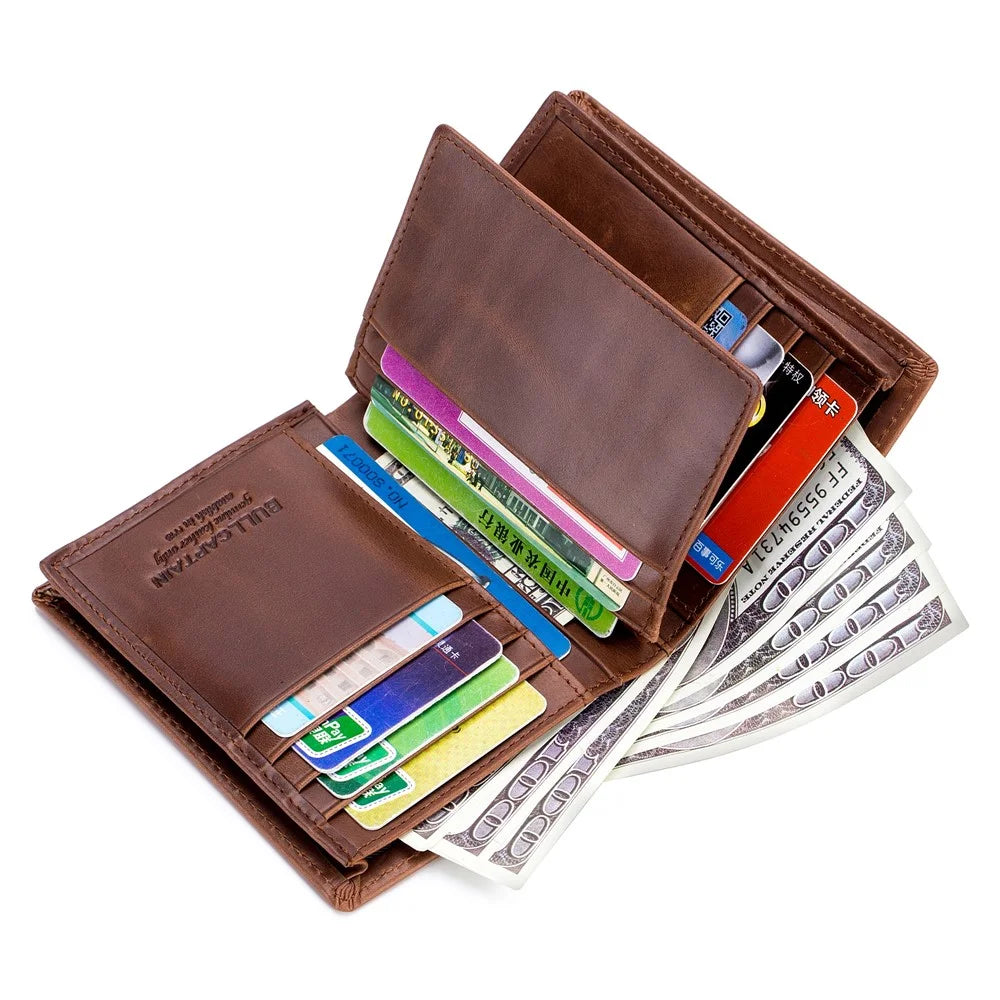 BULLCAPTAIN 027 Thickened Top-Layer Cowhide Leather Wallet RFID Blocking Card Pouch Coin Storage Bag Pouch - Coffee - 3